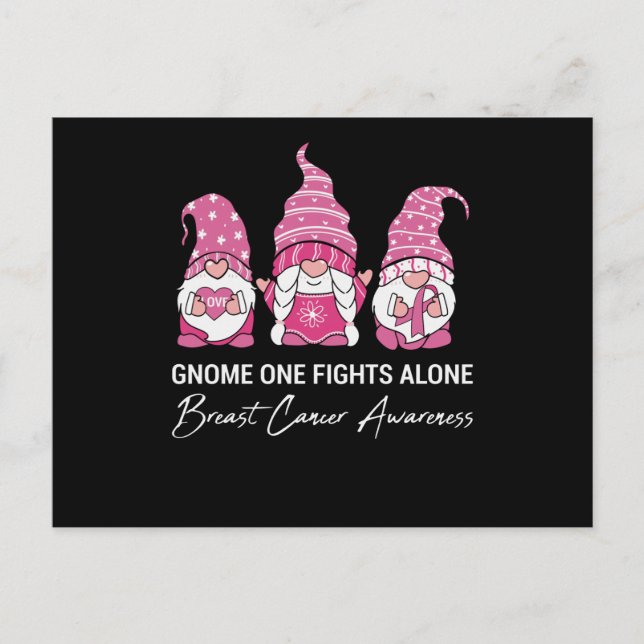 Gnome One Fights Alone Breast Cancer Awareness Postcard (Front)
