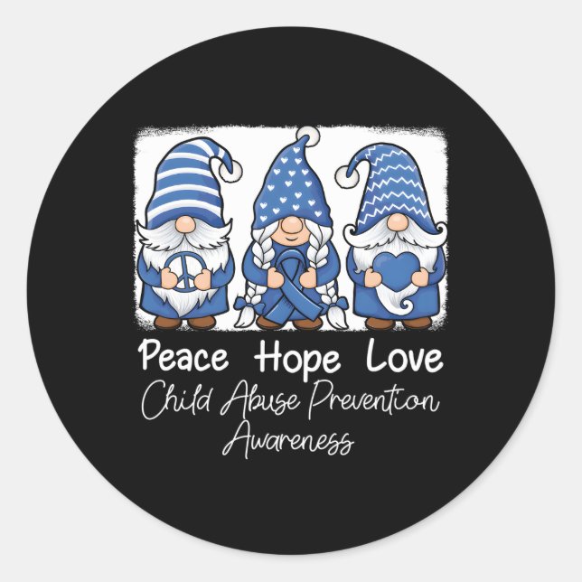 Gnome One Fights Alone Child Abuse Prevention Awar Classic Round Sticker (Front)