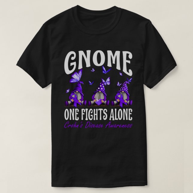 Gnome One Fights Alone Crohn's Disease Awareness T-Shirt (Design Front)