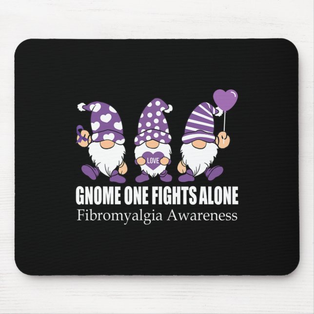 Gnome One Fights Alone Fibromyalgia Awareness Warr Mouse Pad (Front)
