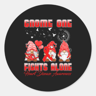 Gnome One Fights Alone Gnomies Lover Heart Disease Classic Round Sticker