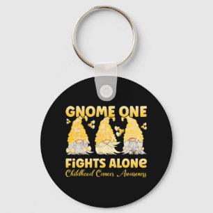 Gnome One Fights Alone Gold Childhood Cancer Aware Key Ring