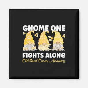 Gnome One Fights Alone Gold Childhood Cancer Aware Magnet