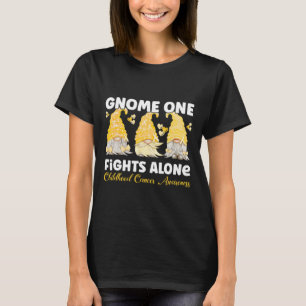 Gnome One Fights Alone Gold Childhood Cancer Aware T-Shirt