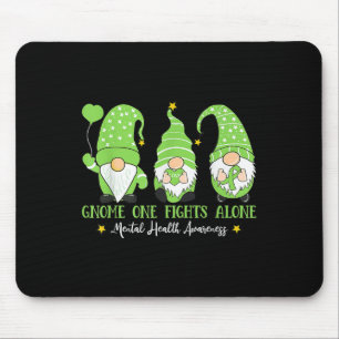 Gnome One Fights Alone Green Ribbon Mental Health Mouse Pad