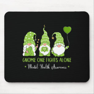 Gnome One Fights Alone Green Ribbon Mental Health  Mouse Pad