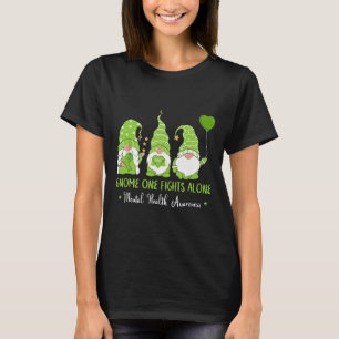 Gnome One Fights Alone Green Ribbon Mental Health T-Shirt
