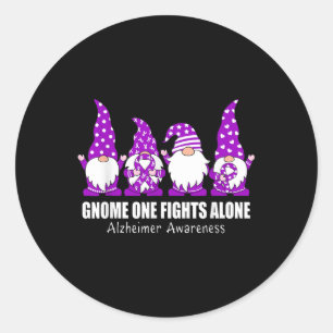 Gnome One Fights Alone Heimer Awareness Purple Rib Classic Round Sticker