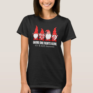Gnome One Fights Alone HIV & AIDS Awareness Red Ri T-Shirt