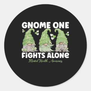 Gnome One Fights Alone Mental Health Classic Round Sticker