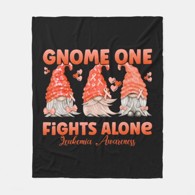 Gnome One Fights Alone Orange  Leukaemia Awareness Fleece Blanket (Front)