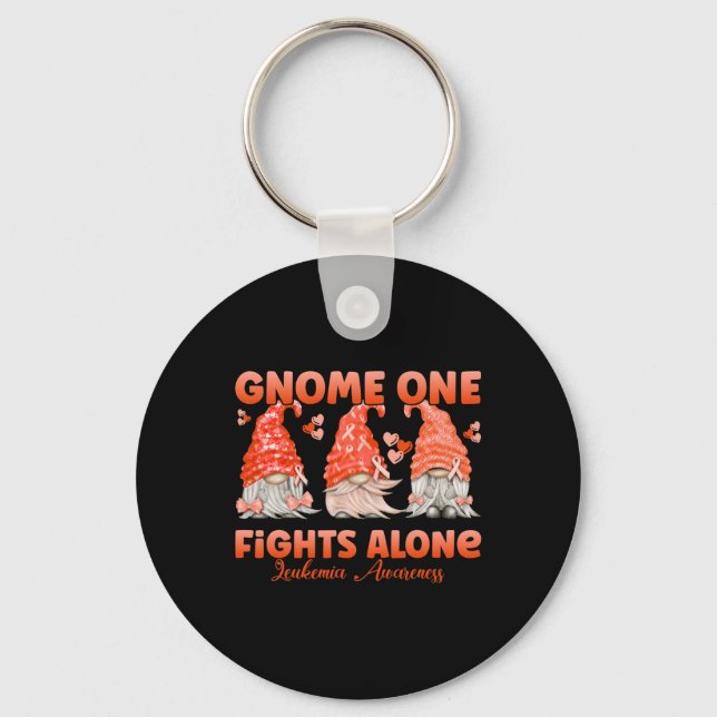 Gnome One Fights Alone Orange  Leukaemia Awareness Key Ring (Front)