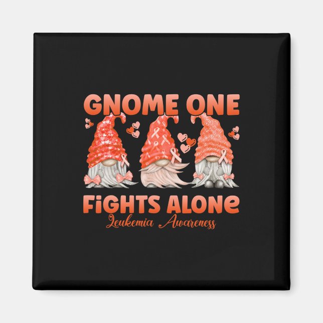 Gnome One Fights Alone Orange  Leukaemia Awareness Magnet (Front)