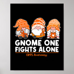 Gnome One Fights Alone Orange Ribbon CRPS Awarenes Poster
