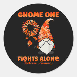 Gnome One Fights Alone Orange Ribbon Leukaemia Awa Classic Round Sticker