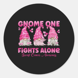 Gnome One Fights Alone Pink Breast Cancer Awarenes Classic Round Sticker