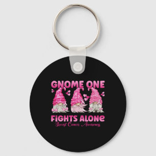 Gnome One Fights Alone Pink Breast Cancer Awarenes Key Ring