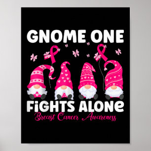 Gnome One Fights Alone Pink Breast Cancer Awarenes Poster