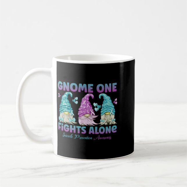 Gnome One Fights Alone Prevention Awareness Coffee Mug (Left)