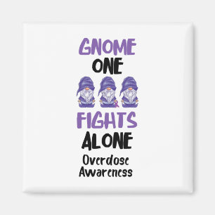 Gnome One Fights Alone Purple Ribbon Overdose Awar Magnet