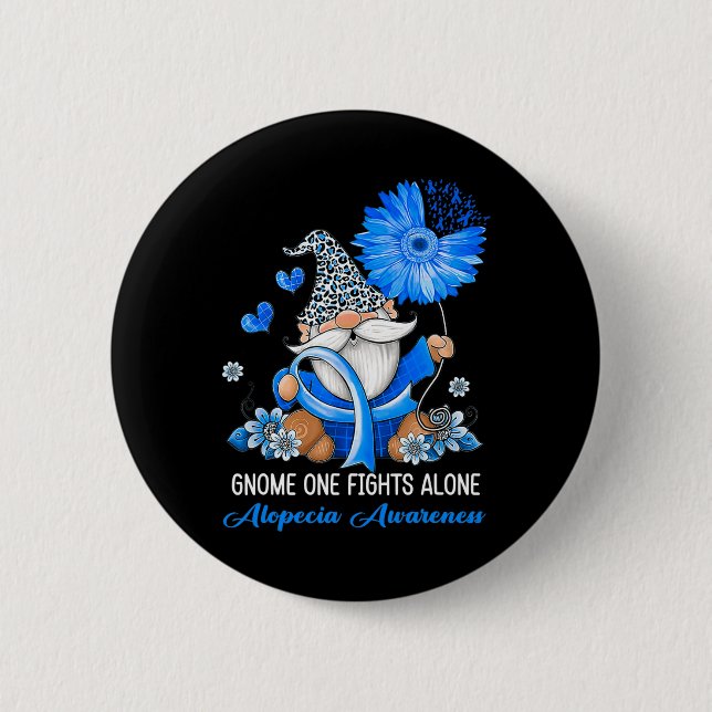 Gnome One Fights Alone Ribbon Alopecia Awareness  6 Cm Round Badge (Front)
