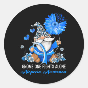 Gnome One Fights Alone Ribbon Alopecia Awareness  Classic Round Sticker