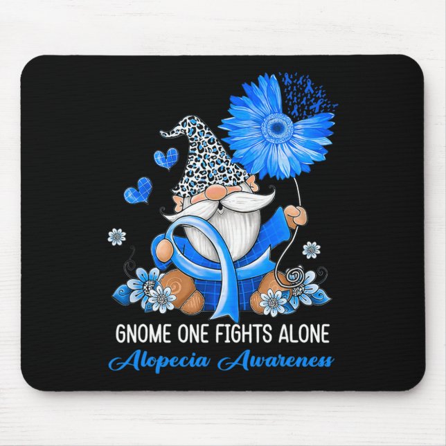 Gnome One Fights Alone Ribbon Alopecia Awareness  Mouse Pad (Front)