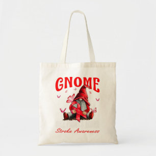 Gnome One Fights Alone Stroke Awareness Red Ribbon Tote Bag