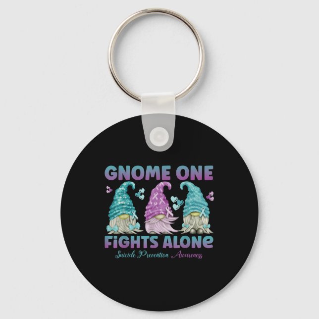 Gnome One Fights Alone Suicide Prevention Awarenes Key Ring (Front)