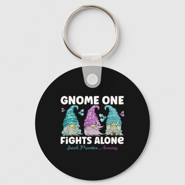 Gnome One Fights Alone Suicide Prevention Awarenes Key Ring (Front)