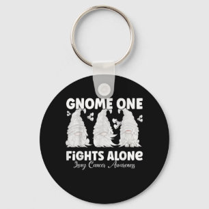 Gnome One Fights Alone White Lung Cancer Awareness Key Ring