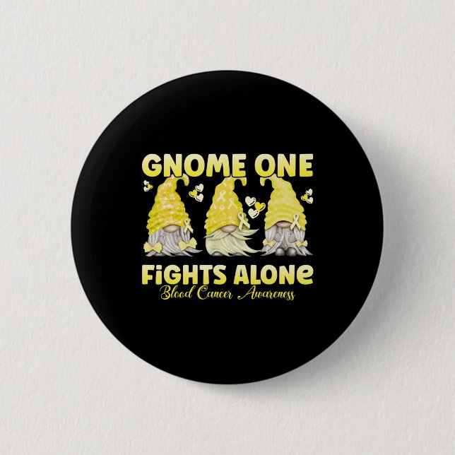 Gnome One Fights Alone Yellow Blood Cancer Awarene 6 Cm Round Badge (Front)