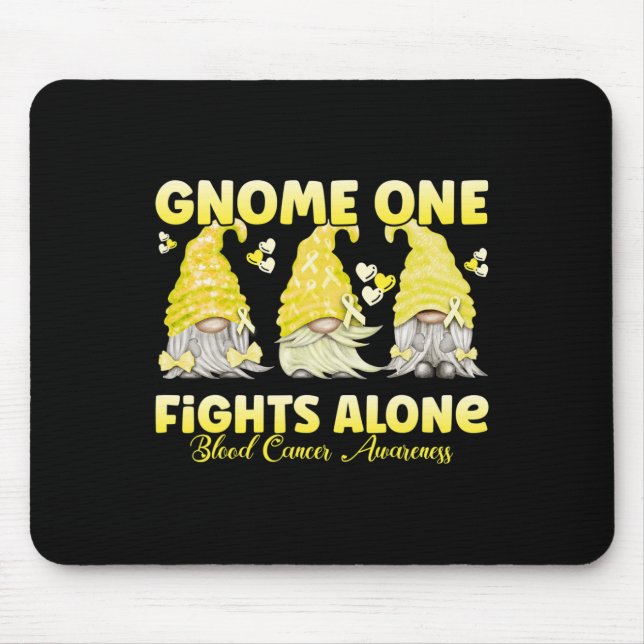 Gnome One Fights Alone Yellow Blood Cancer Awarene Mouse Pad (Front)