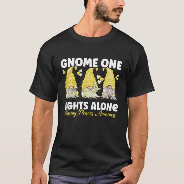 Gnome One Fights Alone Yellow Missing Persons Awar T-Shirt (Front)
