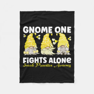 Gnome One Fights Alone Yellow Prevention Awareness Fleece Blanket