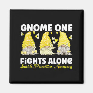 Gnome One Fights Alone Yellow Prevention Awareness Magnet