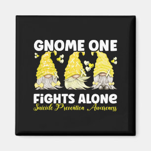 Gnome One Fights Alone Yellow Prevention Awareness Magnet