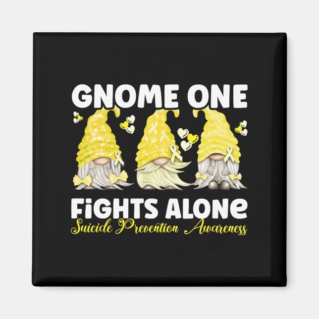 Gnome One Fights Alone Yellow Prevention Awareness Magnet (Front)