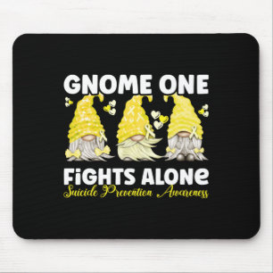 Gnome One Fights Alone Yellow Prevention Awareness Mouse Pad