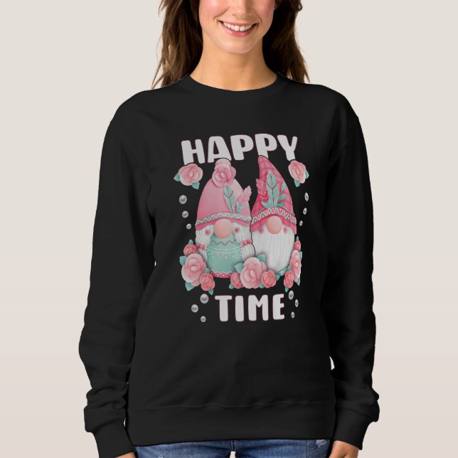 Gnome pair with roses pink garden gnomes with rose sweatshirt (Front)