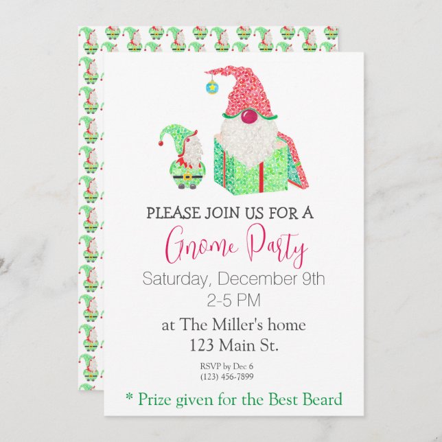 Gnome Party Holiday Invitation (Front/Back)