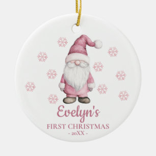 Gnome Personalized Girl's First Christmas Ceramic Ornament