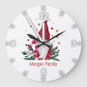 Gnome Pine Tree Branches Stars Christmas Large Clock