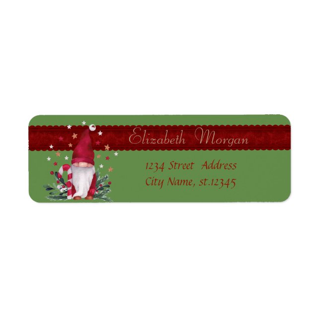 Gnome Pine tree Branches,Stars Christmas Return Address Label (Front)