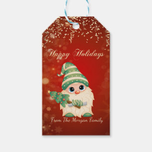 Gnome Pine Tree,Confetti,Red Gift Tags