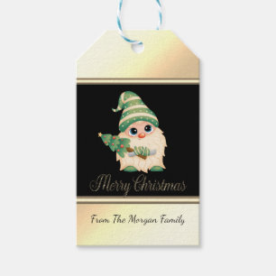Gnome Pine Tree,Gold Black - Personalised Gift Tags