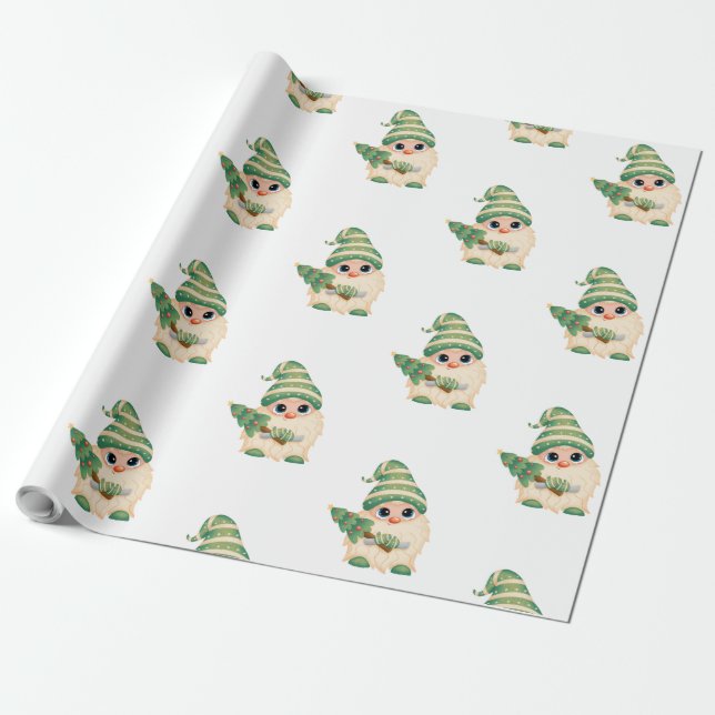 Gnome Pine Tree Merry Christmas Wrapping Paper (Unrolled)
