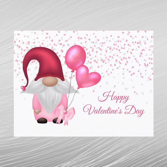 Gnome Pink Balloons Valentine Holiday Postcard (Creator Uploaded)