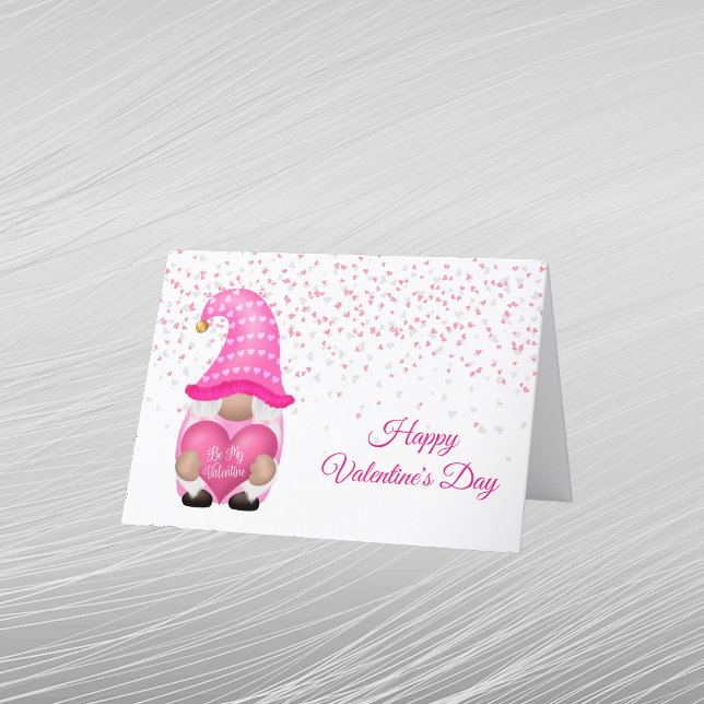 Gnome Pink Heart Valentine Holiday Card (Creator Uploaded)