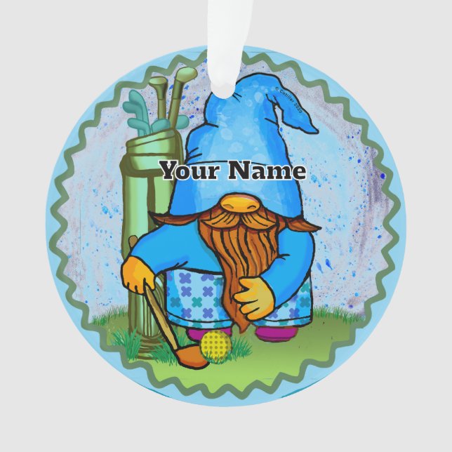 Gnome playing golf  ornament (Front)